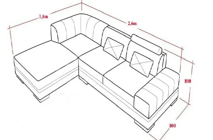 kích thước ghế sofa gỗ chữ L